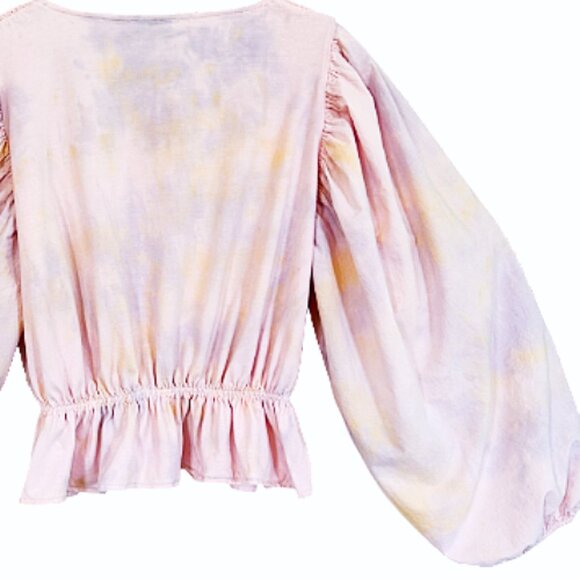 ZARA Tie-Dye Puff Sleeve Blouse M Pink Yellow Boho Peasant Top Bloggers Fave - Picture 6 of 9